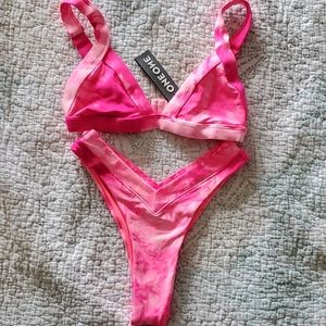 One swimwear tie dye hot pink high waist  set💗